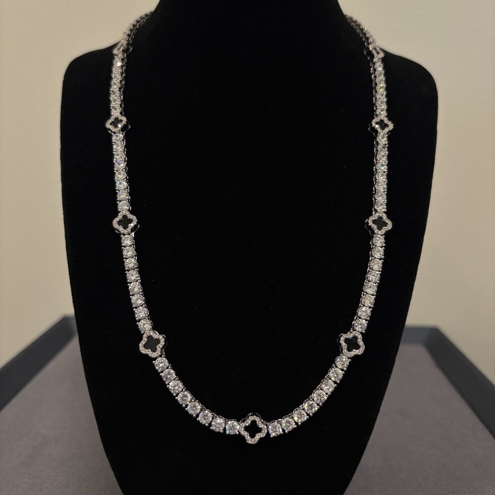 Mens Iced Out Clover Tennis Chain - Silver CZ 20"